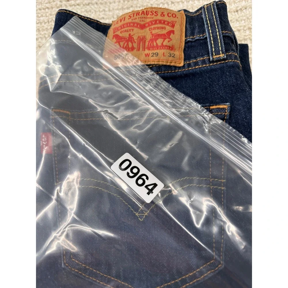 Levi 505 Mens Jeans Regular Fit Straight Leg Dark Wash Blue Denim Pants 30x31‎
